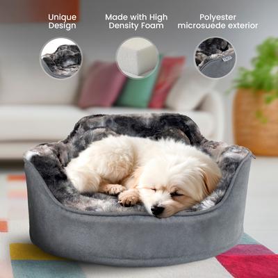 Show full view: Precious Tails Princess Faux Fur Bolster Cat & Dog Bed with Removable Cover, Gray slide 3 of 8
