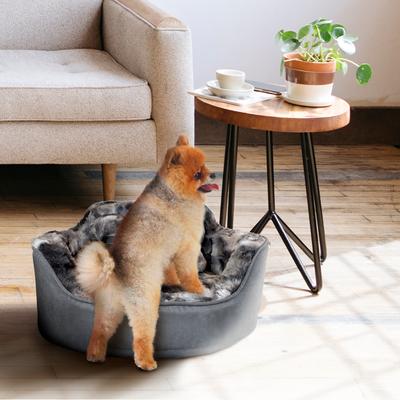 Show full view: Precious Tails Princess Faux Fur Bolster Cat & Dog Bed with Removable Cover, Gray slide 6 of 8