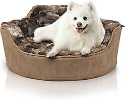 Precious Tails Princess Faux Fur Bolster Cat & Dog Bed with Removable Cover, Mocha
