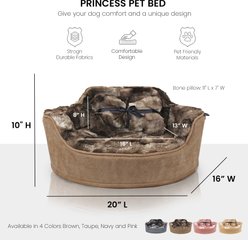 Precious Tails Princess Faux Fur Bolster Cat & Dog Bed with Removable Cover, Mocha slide 2 of 8