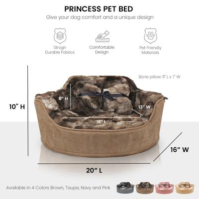 Show full view: Precious Tails Princess Faux Fur Bolster Cat & Dog Bed with Removable Cover, Mocha slide 2 of 8