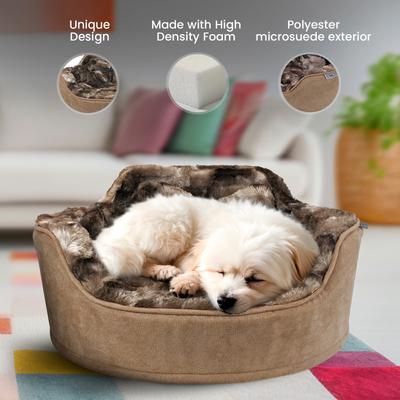 Show full view: Precious Tails Princess Faux Fur Bolster Cat & Dog Bed with Removable Cover, Mocha slide 3 of 8