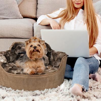 Show full view: Precious Tails Princess Faux Fur Bolster Cat & Dog Bed with Removable Cover, Mocha slide 4 of 8