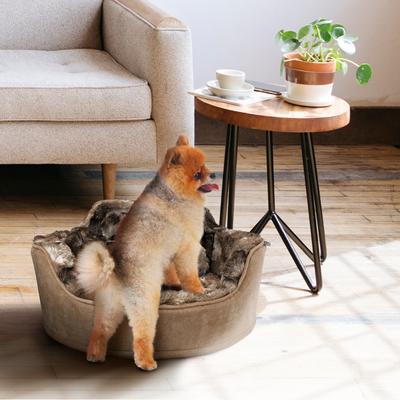 Show full view: Precious Tails Princess Faux Fur Bolster Cat & Dog Bed with Removable Cover, Mocha slide 6 of 8