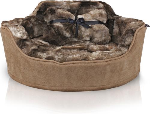 Show full view: Precious Tails Princess Faux Fur Bolster Cat & Dog Bed with Removable Cover, Mocha slide 7 of 8