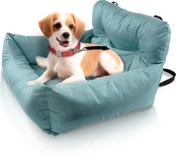Precious Tails Seat Belt Compatible Travel Bolster Cat & Dog Bed, Aqua, Medium