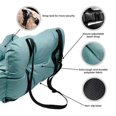 Show full view: Precious Tails Seat Belt Compatible Travel Bolster Cat & Dog Bed, Aqua, Medium slide 4 of 9