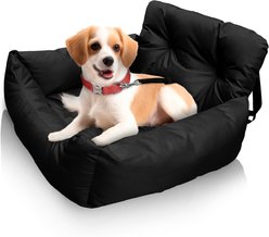 Precious Tails Seat Belt Compatible Travel Bolster Cat & Dog Bed, Black, Large