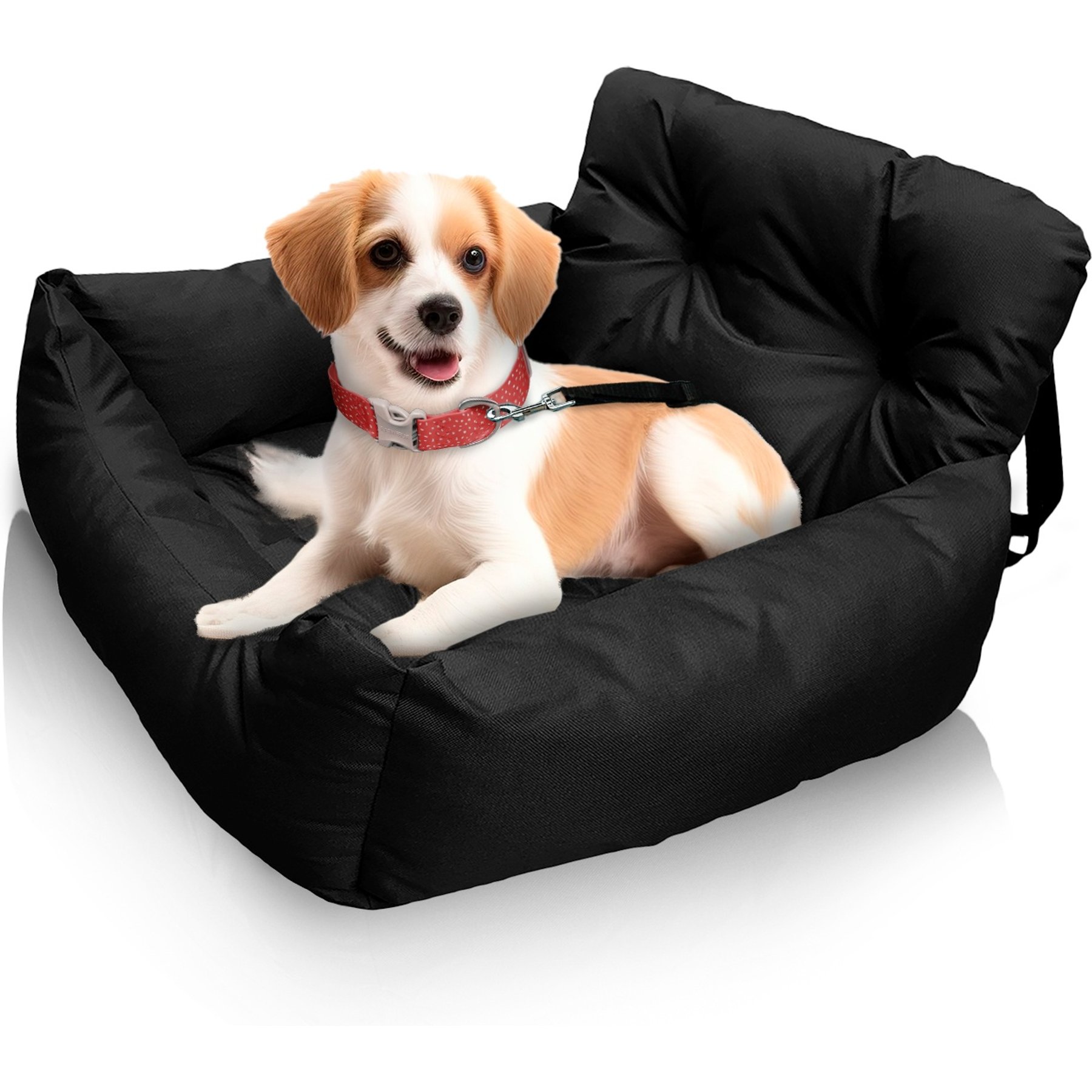 Precious Tails Seat Belt Compatible Travel Bolster Cat & Dog Bed, Black, Large