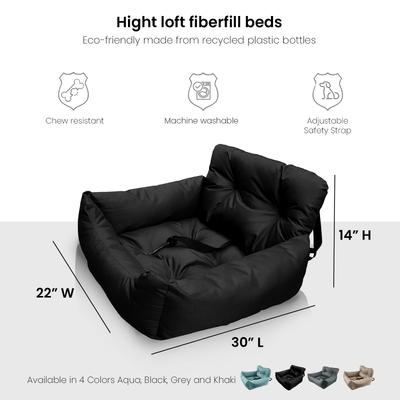 Show full view: Precious Tails Seat Belt Compatible Travel Bolster Cat & Dog Bed, Black, Large slide 2 of 8