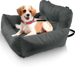 Precious Tails Seat Belt Compatible Travel Bolster Cat & Dog Bed, Gray, Large