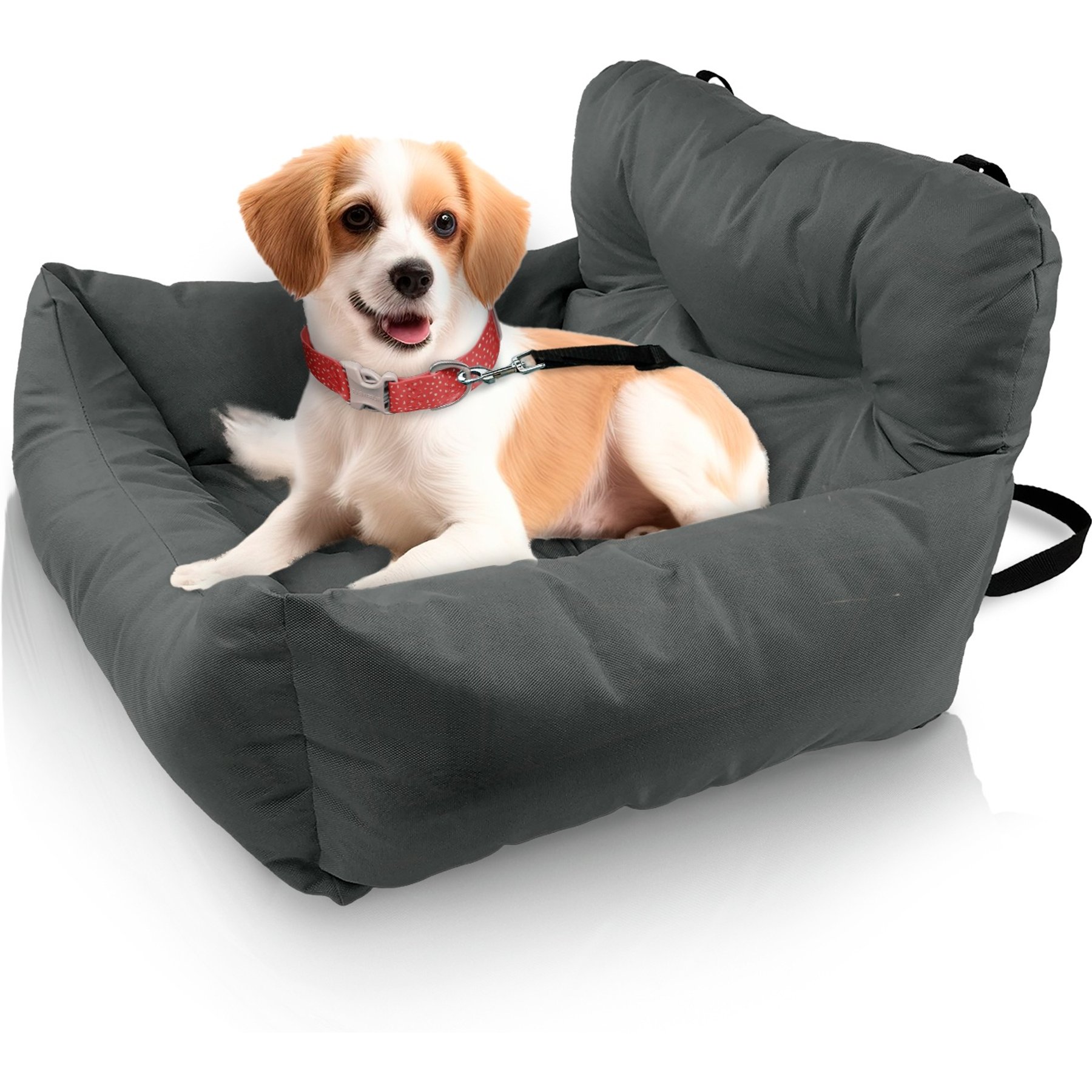 Precious Tails Seat Belt Compatible Travel Bolster Cat & Dog Bed, Gray, Large