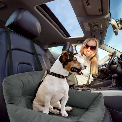 Show full view: Precious Tails Seat Belt Compatible Travel Bolster Cat & Dog Bed, Gray, Large slide 6 of 10