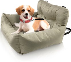 Precious Tails Seat Belt Compatible Travel Bolster Cat & Dog Bed, Khaki, Small