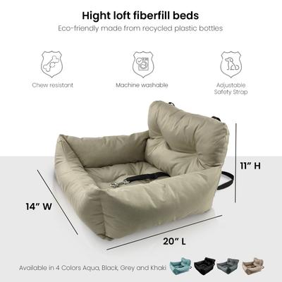Show full view: Precious Tails Seat Belt Compatible Travel Bolster Cat & Dog Bed, Khaki, Small slide 2 of 10