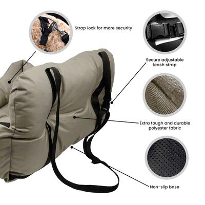 Show full view: Precious Tails Seat Belt Compatible Travel Bolster Cat & Dog Bed, Khaki, Small slide 3 of 10