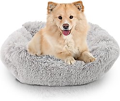 Precious Tails Super Lux Shaggy Fur Bolster Cat & Dog Bed, Ice Gray, Large