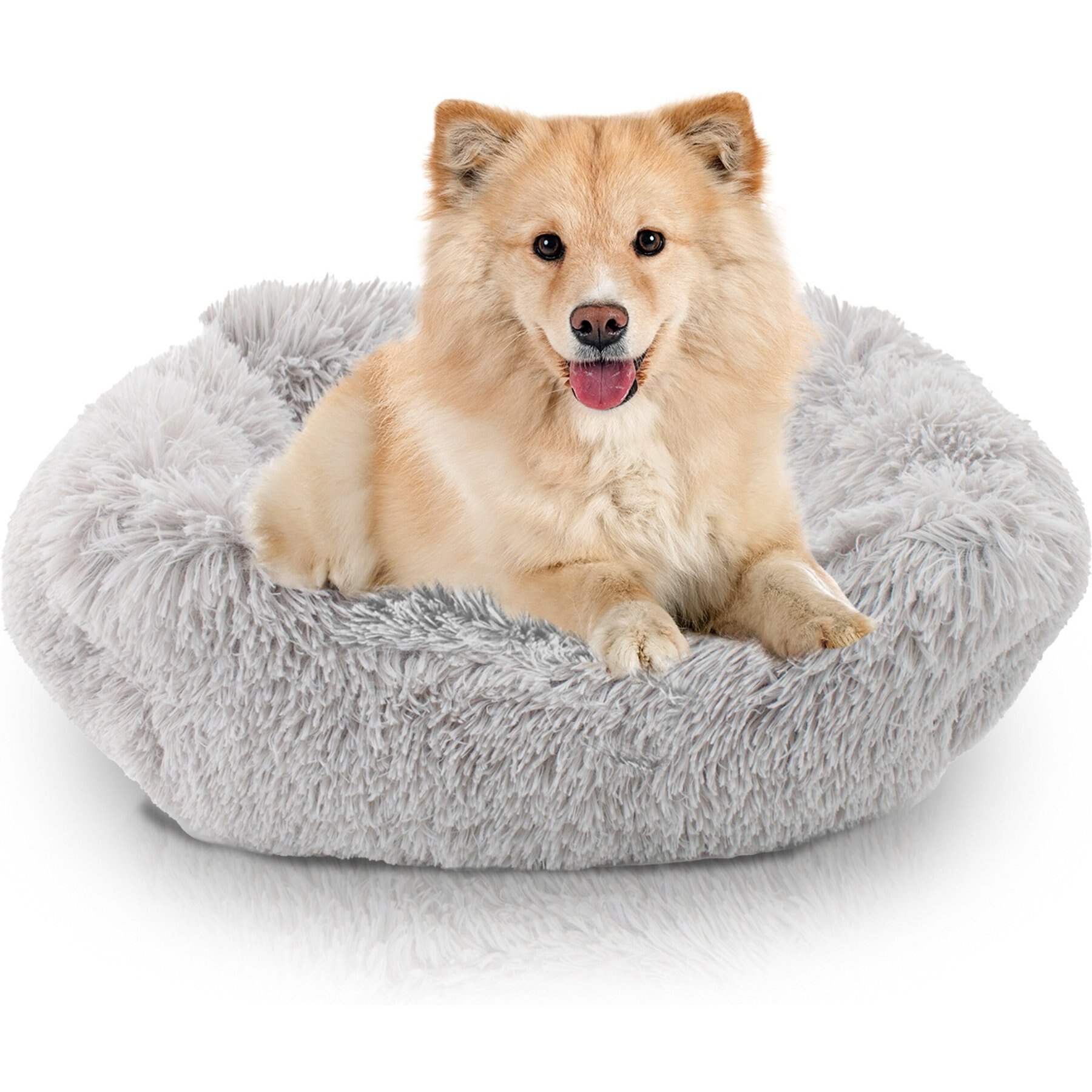 Precious Tails Super Lux Shaggy Fur Bolster Cat & Dog Bed, Ice Gray, Large