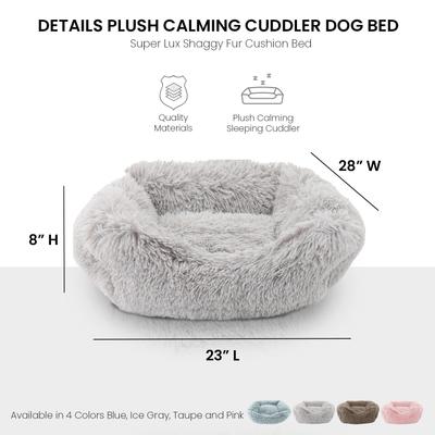 Show full view: Precious Tails Super Lux Shaggy Fur Bolster Cat & Dog Bed, Ice Gray, Large slide 2 of 10