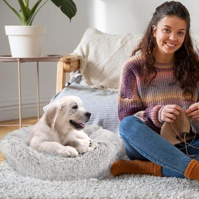Show full view: Precious Tails Super Lux Shaggy Fur Bolster Cat & Dog Bed, Ice Gray, Large slide 7 of 10
