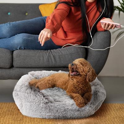 Show full view: Precious Tails Super Lux Shaggy Fur Bolster Cat & Dog Bed, Ice Gray, Large slide 5 of 10