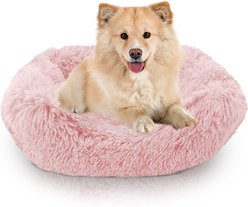 Precious Tails Super Lux Shaggy Fur Bolster Cat & Dog Bed, Pink, Large