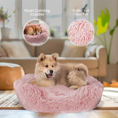 Show full view: Precious Tails Super Lux Shaggy Fur Bolster Cat & Dog Bed, Pink, Small slide 3 of 10