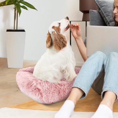Show full view: Precious Tails Super Lux Shaggy Fur Bolster Cat & Dog Bed, Pink, Small slide 5 of 10