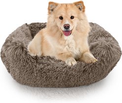 Precious Tails Super Lux Shaggy Fur Bolster Cat & Dog Bed, Taupe, Large