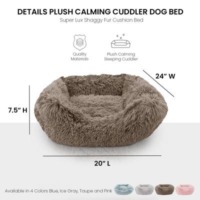 Show full view: Precious Tails Super Lux Shaggy Fur Bolster Cat & Dog Bed with Removable Cover, Taupe, Medium slide 3 of 11