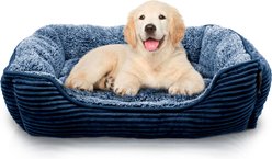 Precious Tails Super Plush Corduroy Sherpa Bolster Cat & Dog Bed, Navy