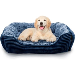 Precious Tails Super Plush Corduroy Sherpa Bolster Cat & Dog Bed, Navy