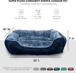 Precious Tails Super Plush Corduroy Sherpa Bolster Cat & Dog Bed, Navy slide 2 of 7