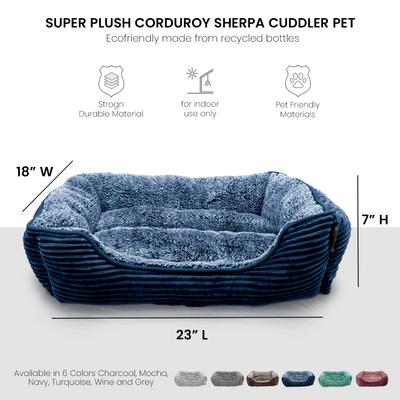 Show full view: Precious Tails Super Plush Corduroy Sherpa Bolster Cat & Dog Bed, Navy slide 2 of 7