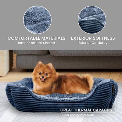 Show full view: Precious Tails Super Plush Corduroy Sherpa Bolster Cat & Dog Bed, Navy slide 3 of 7