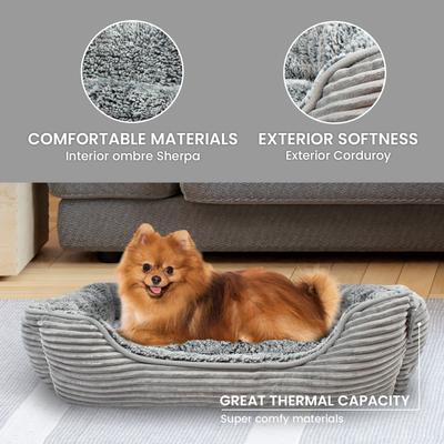 Show full view: Precious Tails Super Plush Corduroy Sherpa Cuddler Dog & Cat Bed, Gray slide 3 of 7