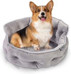 Precious Tails Ultra Plush Mini Tufted Velvet Round Bolster Cat & Dog Bed, Gray