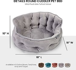 Precious Tails Ultra Plush Mini Tufted Velvet Round Bolster Cat & Dog Bed, Gray slide 2 of 8