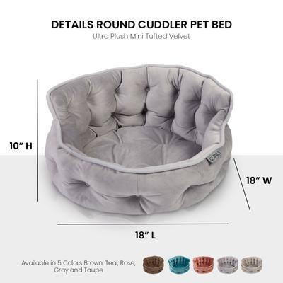 Show full view: Precious Tails Ultra Plush Mini Tufted Velvet Round Bolster Cat & Dog Bed, Gray slide 3 of 10