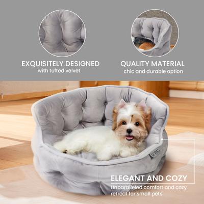 Show full view: Precious Tails Ultra Plush Mini Tufted Velvet Round Bolster Cat & Dog Bed, Gray slide 4 of 10