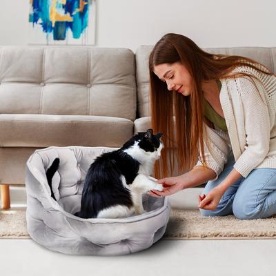 Show full view: Precious Tails Ultra Plush Mini Tufted Velvet Round Bolster Cat & Dog Bed, Gray slide 6 of 10