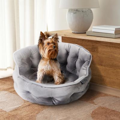 Show full view: Precious Tails Ultra Plush Mini Tufted Velvet Round Bolster Cat & Dog Bed, Gray slide 8 of 10