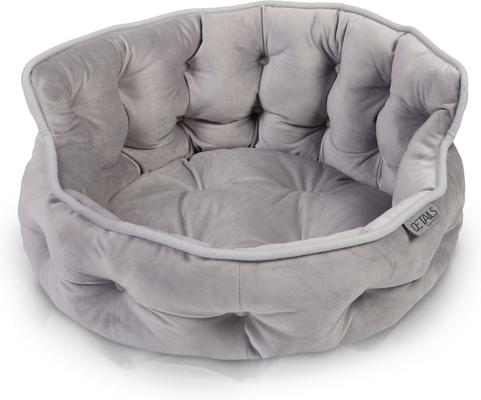 Show full view: Precious Tails Ultra Plush Mini Tufted Velvet Round Bolster Cat & Dog Bed, Gray slide 9 of 10