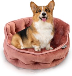 Precious Tails Ultra Plush Mini Tufted Velvet Round Bolster Cat & Dog Bed, Rose
