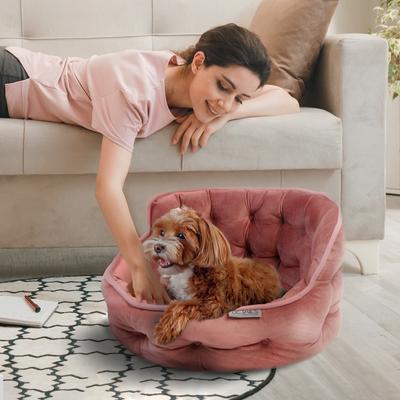 Show full view: Precious Tails Ultra Plush Mini Tufted Velvet Round Bolster Cat & Dog Bed, Rose slide 6 of 9