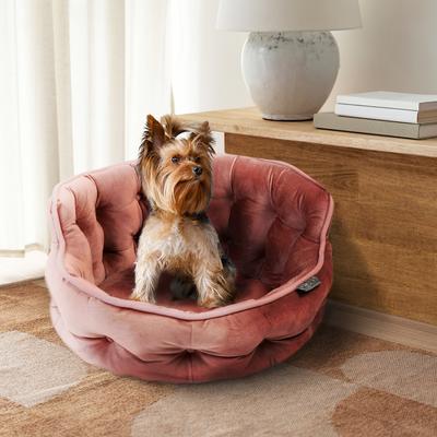 Show full view: Precious Tails Ultra Plush Mini Tufted Velvet Round Bolster Cat & Dog Bed, Rose slide 7 of 9