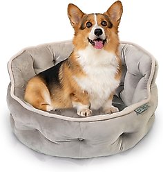 Precious Tails Ultra Plush Mini Tufted Velvet Round Bolster Cat & Dog Bed, Taupe