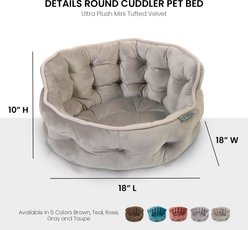 Precious Tails Ultra Plush Mini Tufted Velvet Round Bolster Cat & Dog Bed, Taupe slide 2 of 8