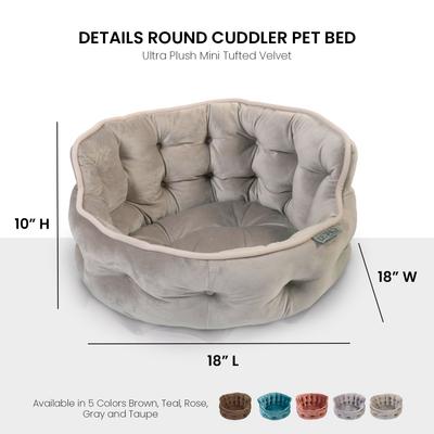 Show full view: Precious Tails Ultra Plush Mini Tufted Velvet Round Bolster Cat & Dog Bed, Taupe slide 2 of 9