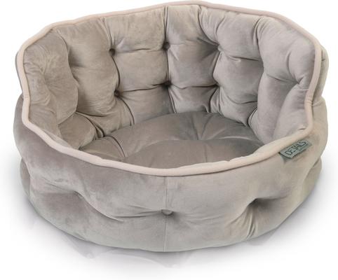 Show full view: Precious Tails Ultra Plush Mini Tufted Velvet Round Bolster Cat & Dog Bed, Taupe slide 8 of 9